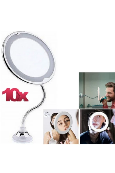 Pazariz 10x Zoomlu Esnek Işıklı Makyaj Aynası Büyüteç Led Sihirli Ayna ürün görseli 1