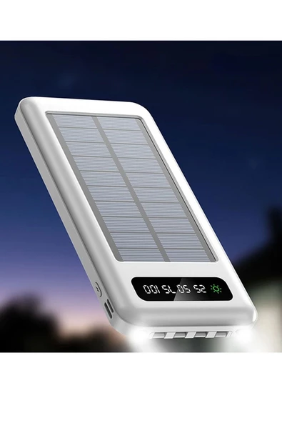Pazariz 10000 Mah Powerbank Göstergeli Powerbank Solar Powerbank Güneş Enerjili Fenerli 4 Çıkışlı - 2