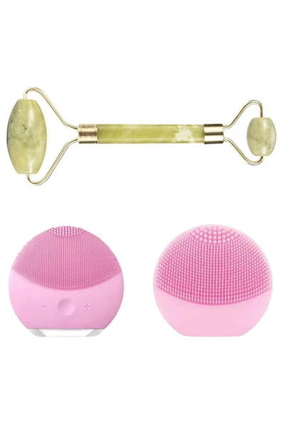 Pazariz Forever Usb’li Titreşimli Masaj Etkili yüz temizleme Bakım Cihazı ve Yeşim Taşı Seti - Resim 2