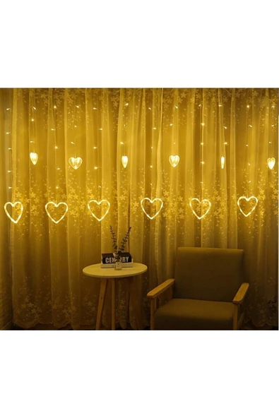 Pazariz Kalp Dekorlu Animasyonlu Perde Led Işik 3 Metre Eklemeli - Resim 2