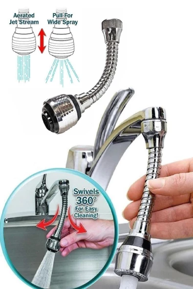 Pazariz Turbo Flex Plastik Hortumlu Esnek Ayarlanabilir Musluk Başlığı 2 Aşamalı ürün görseli 1