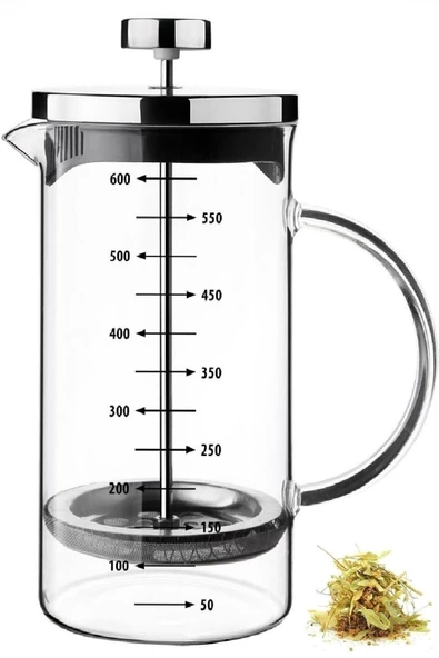 Pazariz French Press Bitki Çayı Demliği Filtre Kahve Ateşe Dayanıklı Demlik Borosilikat Ölçü 500ml - 2