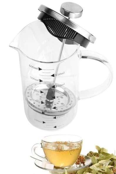 Pazariz French Press Bitki Çayı Demliği Filtre Kahve Ateşe Dayanıklı Demlik Borosilikat Ölçü 500ml - 3