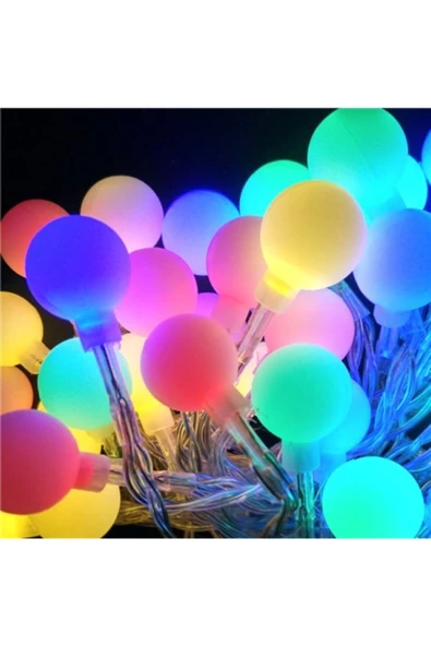 Pazariz Yılbaşı Ağacı Süsü Renkli Toplar Led Işık 10 Top 2 Metre Zincir