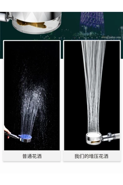 Pazariz Duş Başlığı Turbo Basınçlı Ayarlanabilir Star Stop Tuş Su Tasarrufu 360 Döner - Resim 2