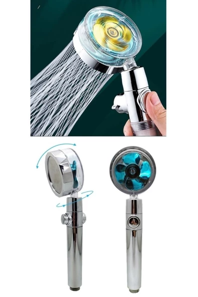 Pazariz Duş Başlığı Turbo Basınçlı Ayarlanabilir Start Stop Tuş Su Tasarrufu 360 Döner Pervaneli Taz ürün görseli