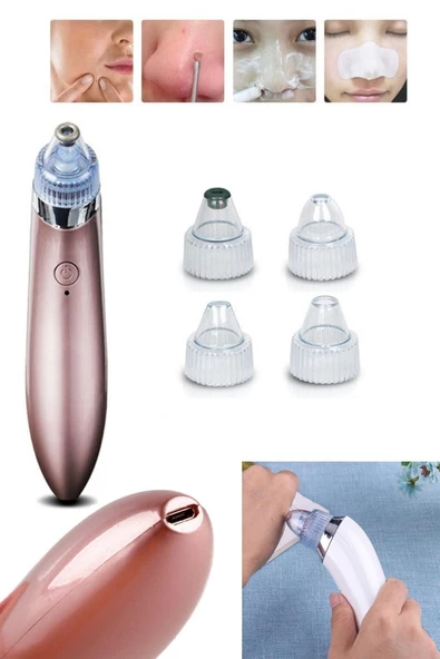 Pazariz 4başlıklı Şarjlı Yüz Gözenek Temizleyici Siyah Nokta Çıkarıcı Akne Sökücü Dermabrazyon - 3