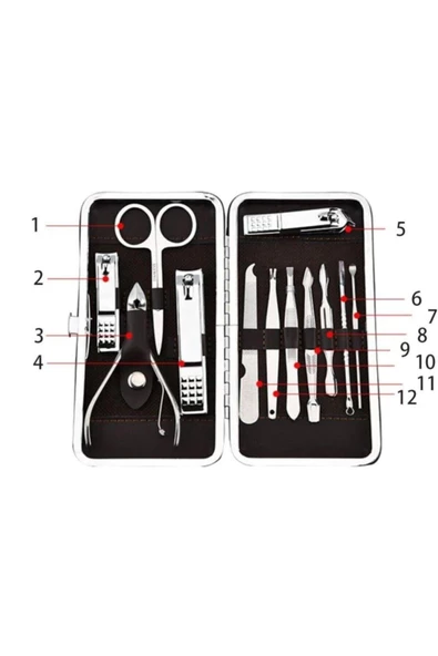 Pazariz 12 Parça Tırnak Makası Manikür Pedikür Seti Takımı Çantal - 3