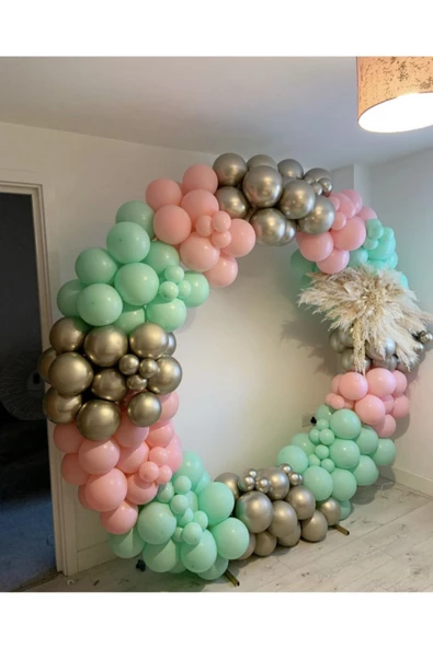 Pazariz Krom Beyaz Altın Makaron Mint Yeşili Ve Makaron Pembe Balon Zinciri 100 Adet ürün görseli