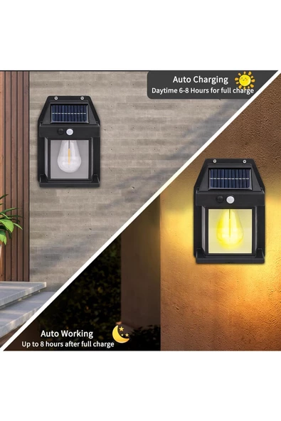 Pazariz Solar Enerjili Led Bahçe Aydınlatması Su Geçirmez Lamba Bahçe Garaj Ev Aydınlatma Siyah 1 Ad