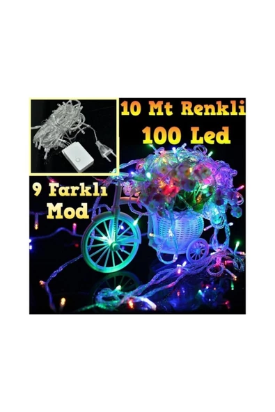 Pazariz 10 Mt 100 Led Işık Renkli Noel Yılbaşı Agaç Süsleme Led Süs 9 Fon ürün görseli 1
