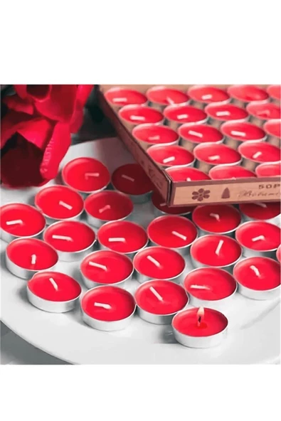 Pazariz 100 Adet Kırmızı Kalp Tealight Mum Dekoratif 100 Lü