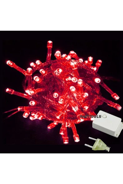 Pazariz Partidolu Şeffaf Kablolu 100 Ampüllü Led Işık Kırmızı Renk 10 Metre ürün görseli 1