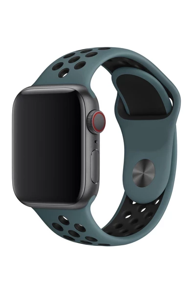 Pazariz Watch Uyumlu 42-44-45 Mm Uyumlu  A Kalite Bileklik Spor Band Delikli Kordon Koyu Yeşil - Resim 2