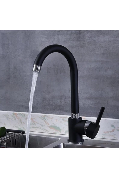 Pazariz Siyah Omega Yüksek Gövdeli Mutfak Banyo Bataryası Musluğu