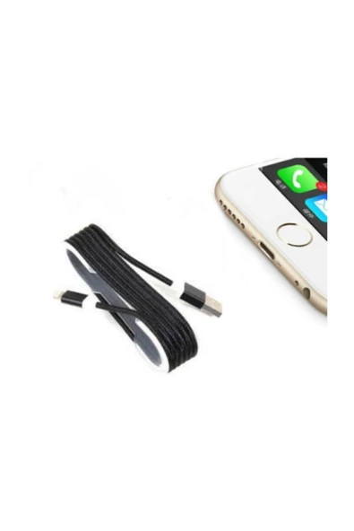 Pazariz iPhone Örgü Şeklinde Renkli Çelik Şarj Data Kablosu - Siyah ürün görseli 1