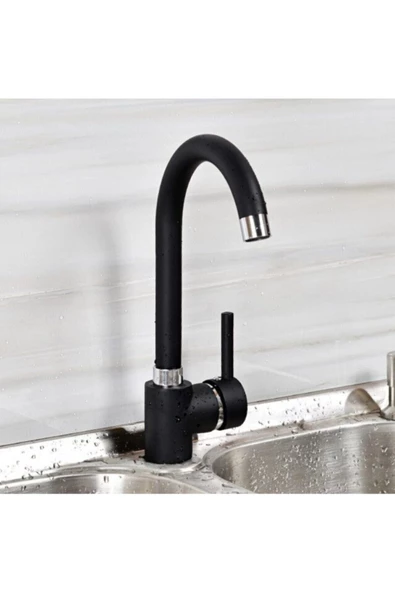 Pazariz Siyah Omega Yüksek Gövdeli Mutfak Banyo Bataryası Musluğu - 2