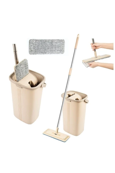 Pazariz Spin Mop Tablet Mop Krem 5 L + Yedek Mop Bez 4 Adet