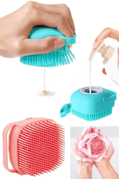 Pazariz Turkuaz Şampuan Hazneli Silikon Peeling Duş Fırçası - 3