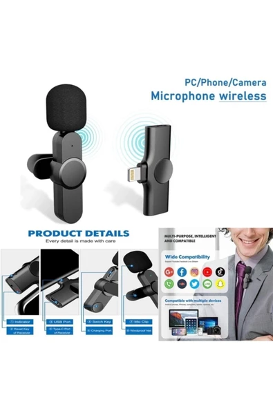 Pazariz Yaka Ios Lightning Kablosuz Mikrofon 2.4 Ghz Iphone Video Kayıt Canlı Yayın - Resim 3