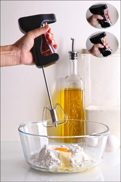 Pazariz Mikser Pratik Basmalı Otomatik Karıştırıcı Çırpıcı - Pilsiz Otomatik Çırpma Aleti Siyah - Resim 3