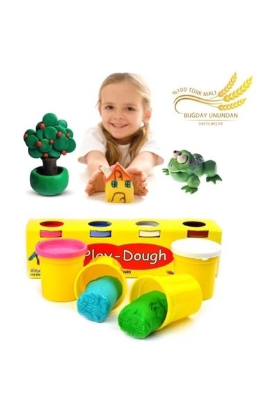 Pazariz 4 Renkli Buğday Unu Oyun Hamuru (Büyük Boy) - Play Dough