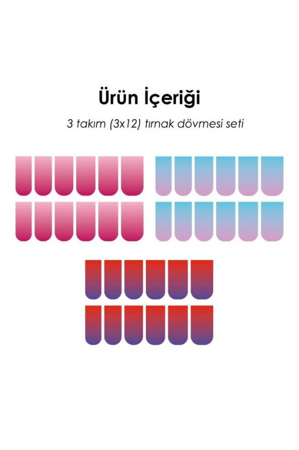 Ombre -3 36 Adet Tırnak Dövme Seti,Tırnak Tattoo,Nail Art ,Tırnak Sticker - Resim 4