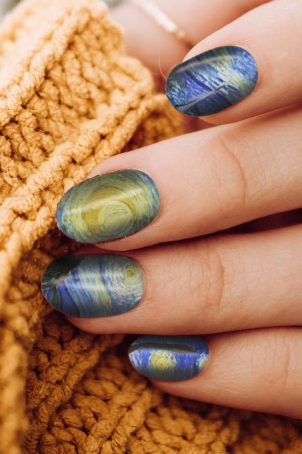 Van Gogh Yıldızlı Gece 36 Adet Tırnak Dövme Seti,Tırnak Tattoo,Nail Art ,Tırnak Sticker