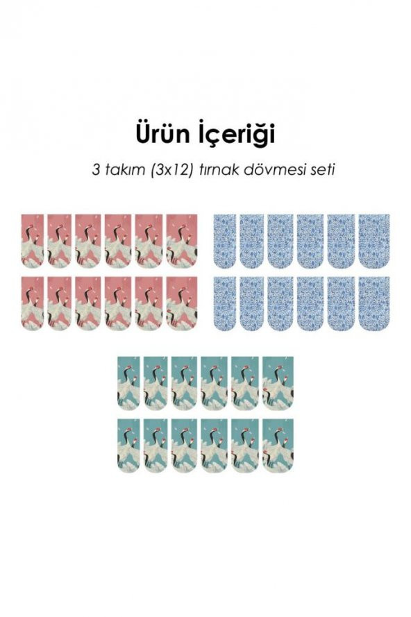 Balıkçıl Kuşlar 36 Adet Tırnak Dövme Seti,Tırnak Tattoo,Nail Art ,Tırnak Sticker - 4