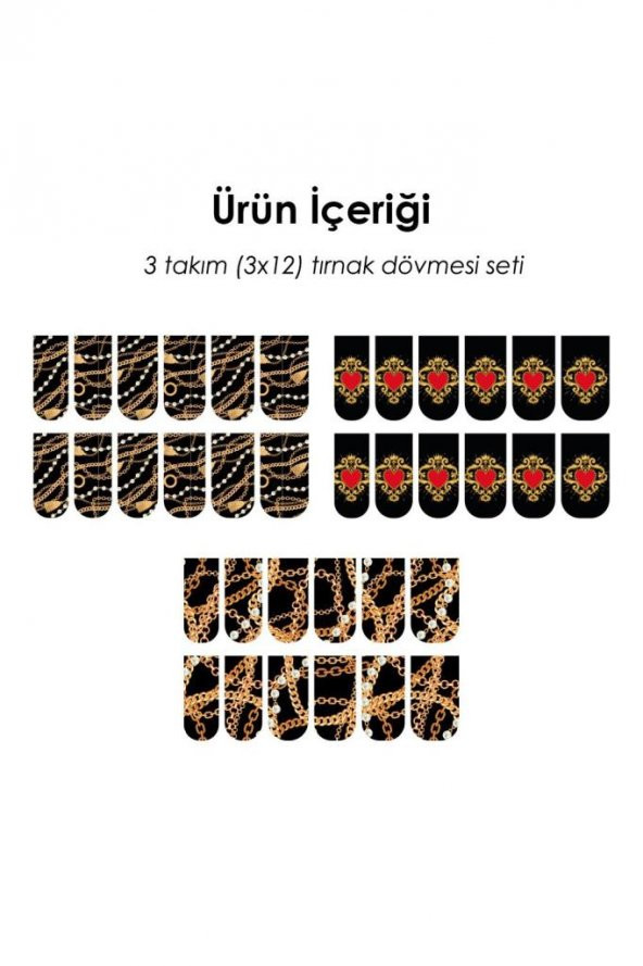 İncili Zincirler 36 Adet Tırnak Dövme Seti,Tırnak Tattoo,Nail Art ,Tırnak Sticker - 4