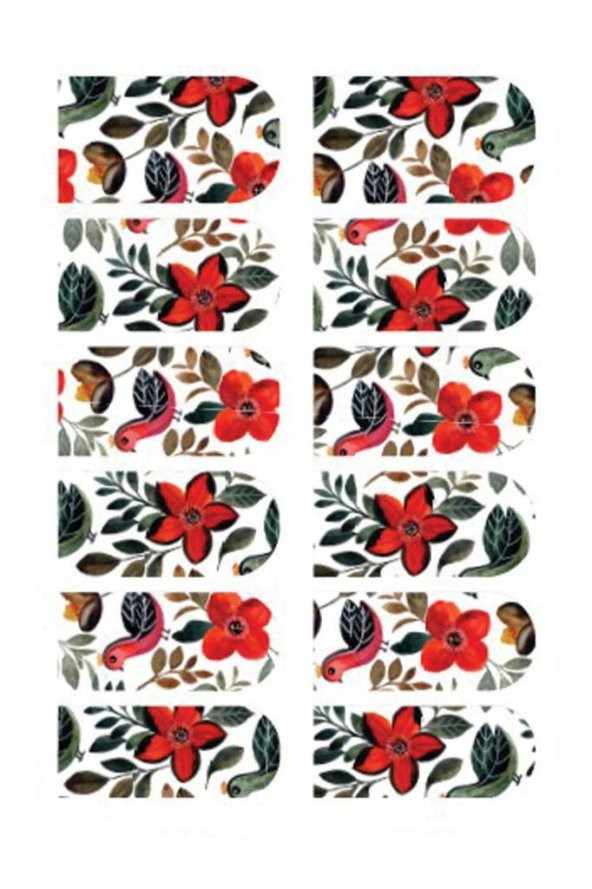 Çiçek ve Kuş Tırnak Dövmesi,Tırnak Tattoo,Nail Art ,Tırnak Sticker - 2