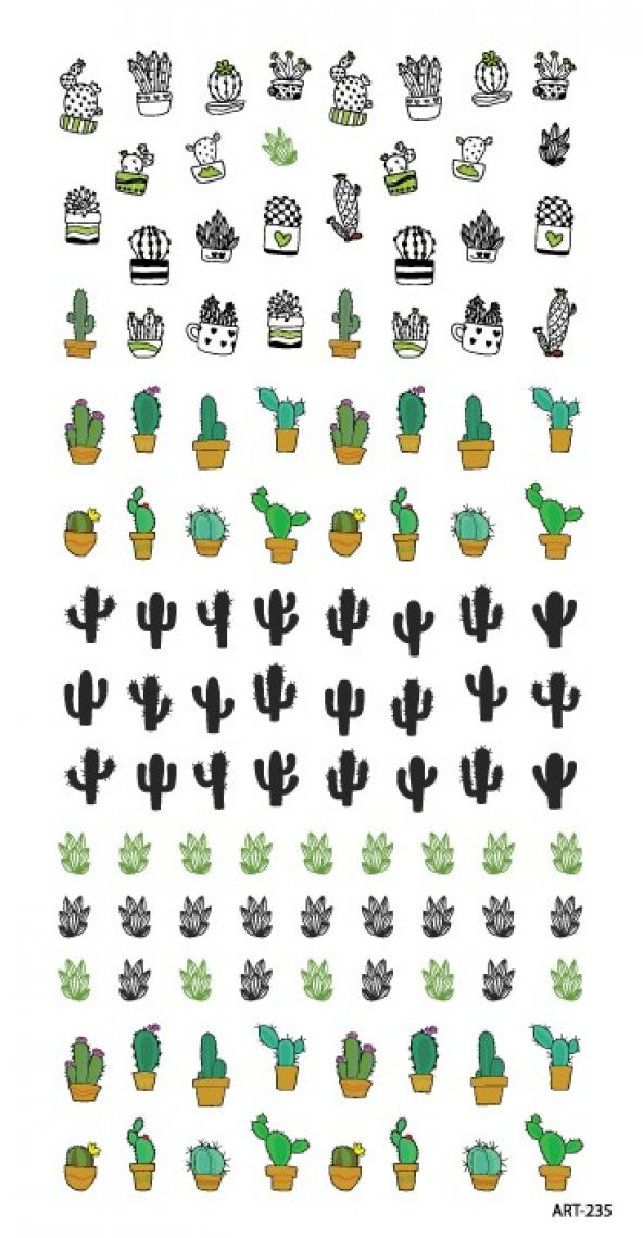 Kaktüs Tırnak Dövmesi,Tırnak Tattoo,Nail Art ,Tırnak Sticker - Resim 3