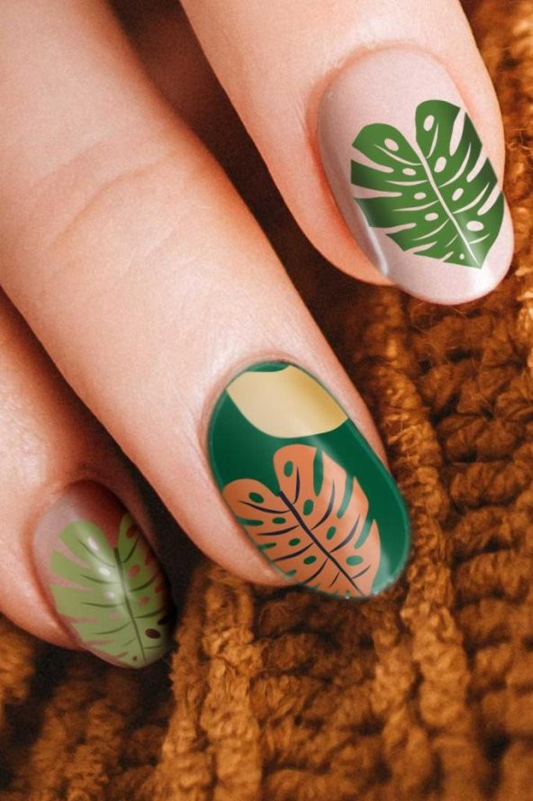 Monstera Yaprakları Tırnak Dövmesi, Tırnak Tattoo, Nail Art, Tırnak Sticker ürün görseli 1