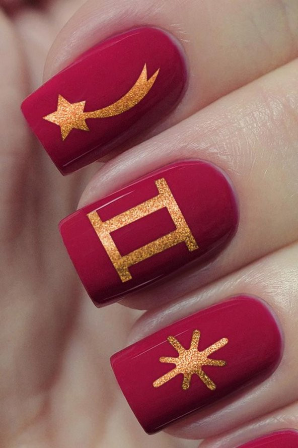Bronz Burçlar Metalik Tırnak Sticker, Nail Sticker, Nail Art