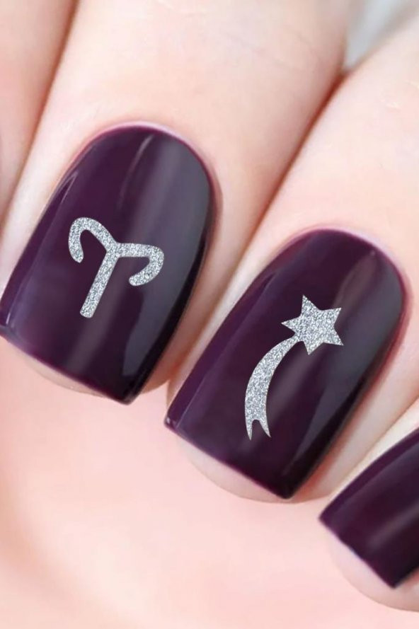 Gümüş Burçlar Metalik Tırnak Sticker, Nail Sticker, Nail Art