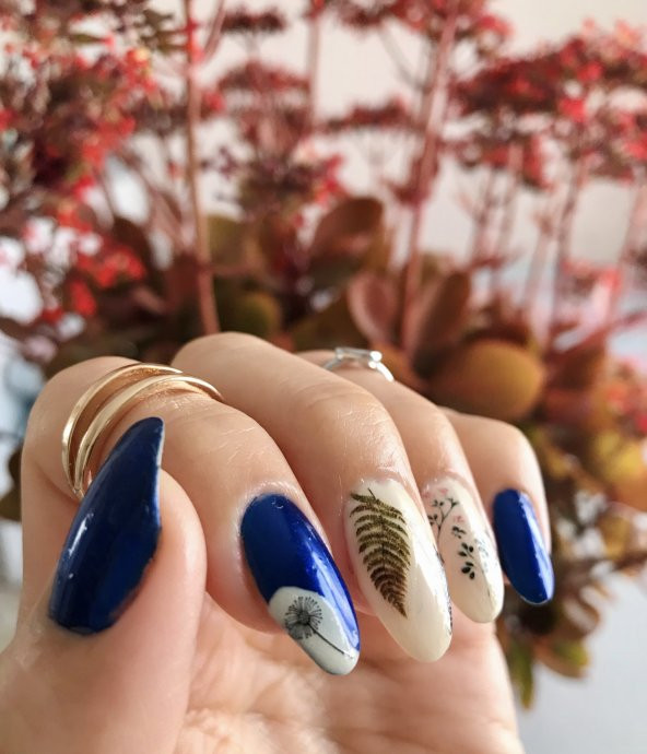 Yapraklar ve Tüyler Tırnak Dövmesi, Tırnak Tattoo, Nail Art, Tırnak Sticker - 2