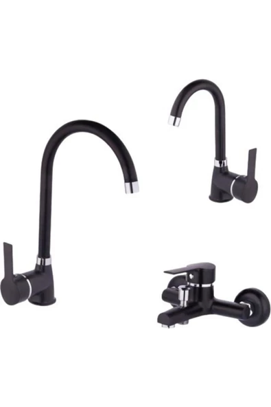 Pazariz Mat Siyah Banyo Bataryaları 3 Lü Seti - 2