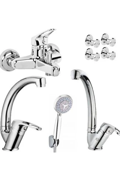 Pazariz Batarya Takımı Duş Seti 4'lü Krom Taharet Musluğu