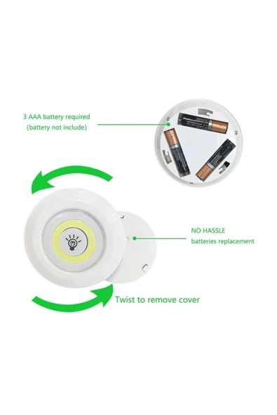 Pazariz Uzaktan Kumandalı Yapışkanlı Kablosuz Pilli Led 3'lü Spot Lamba - Resim 3