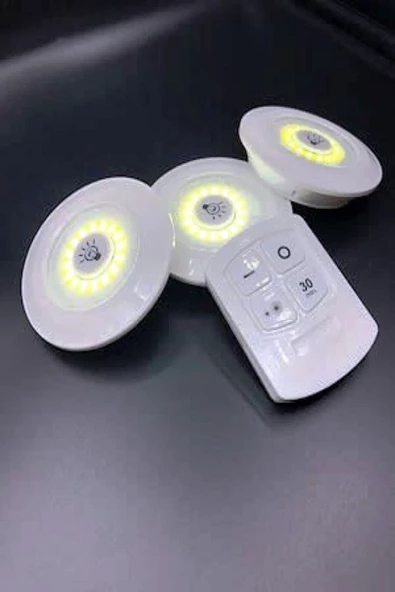 Pazariz Uzaktan Kumandalı Yapışkanlı Kablosuz Led Spot Lambalar 3 Led +1