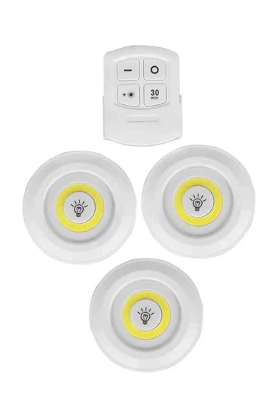 Pazariz Uzaktan Kumandalı 3'lü Spot Led Lamba Kablosuz Pilli Işıldak ürün görseli 1