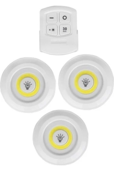 Pazariz Uzaktan Kumandalı Yapışkanlı 3'lü Led Spot Lamba ürün görseli 1