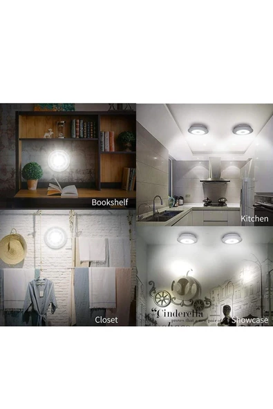 Pazariz Uzaktan Kumandalı Yapışkanlı Kablosuz Pilli Led 3'lü Spot Lamba - Resim 2