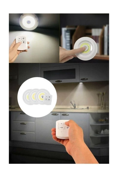 Pazariz Uzaktan Kumandalı 3'lü Spot Led Lamba Kablosuz Pilli Işıldak - Resim 3