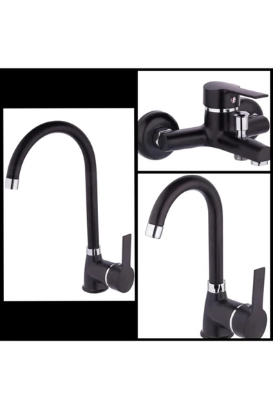 Pazariz Mat Siyah Banyo Bataryaları 3 Lü Seti