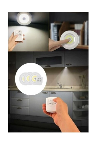 Pazariz Uzaktan Kumandalı Yapışkanlı 3'lü Spot Led Lamba - Pilli ürün görseli 1