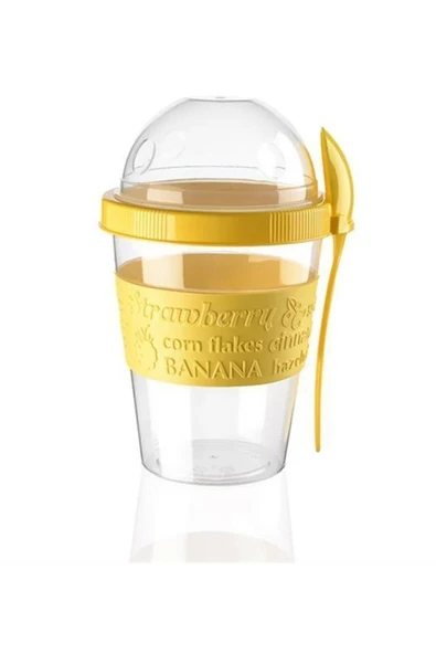 Pazariz Kapaklı Kaşıklı Hazırla Ve Çık Meyveli Yoğurt Kabı Sarı ürün görseli 1