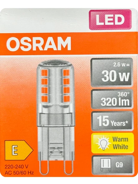 Osram 2,6W (30W) 2700K (Sarı Işık) G9 Duylu Led Kapsül Ampul