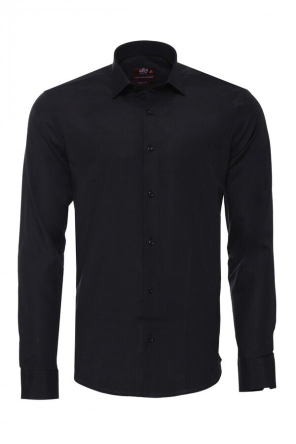 Siyah Düz Uzun Kol Regular Fit Gömlek