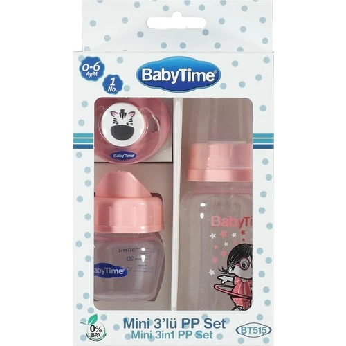 Babytime Mini 3'Lü Pp Plastik Biberon Set 0-6 Ay - Pembe